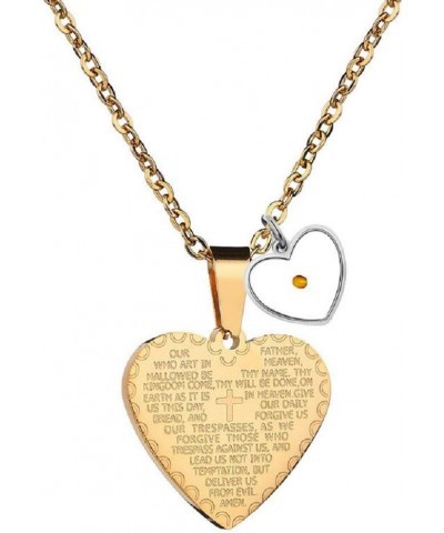 Stainless Steel Bible Verse Cross Necklace Real Mustard Seed Heart Pendant Lords Prayer Necklace for Men Women Y936 Yellow $8...