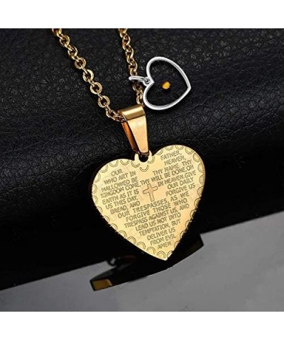 Stainless Steel Bible Verse Cross Necklace Real Mustard Seed Heart Pendant Lords Prayer Necklace for Men Women Y936 Yellow $8...