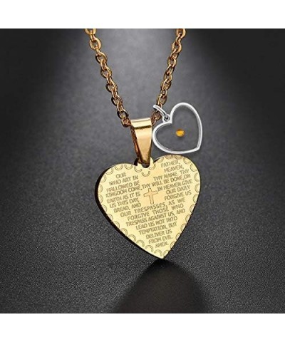 Stainless Steel Bible Verse Cross Necklace Real Mustard Seed Heart Pendant Lords Prayer Necklace for Men Women Y936 Yellow $8...