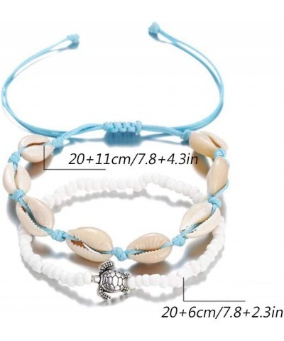 Boho Beaded Anklets Shell Ankle Bracelets with Silver Turtle Foot Chain Jewelry for Women and Girls 2Pcs $7.41 Anklets