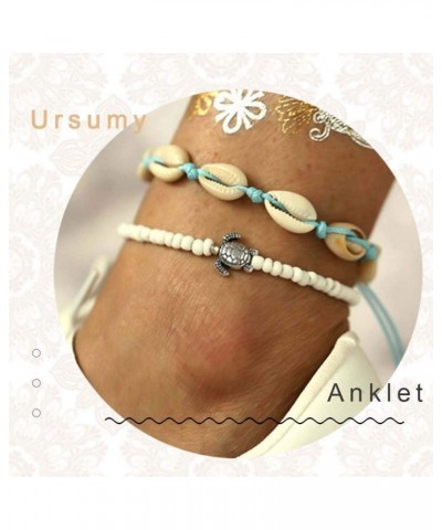 Boho Beaded Anklets Shell Ankle Bracelets with Silver Turtle Foot Chain Jewelry for Women and Girls 2Pcs $7.41 Anklets