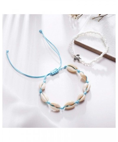 Boho Beaded Anklets Shell Ankle Bracelets with Silver Turtle Foot Chain Jewelry for Women and Girls 2Pcs $7.41 Anklets