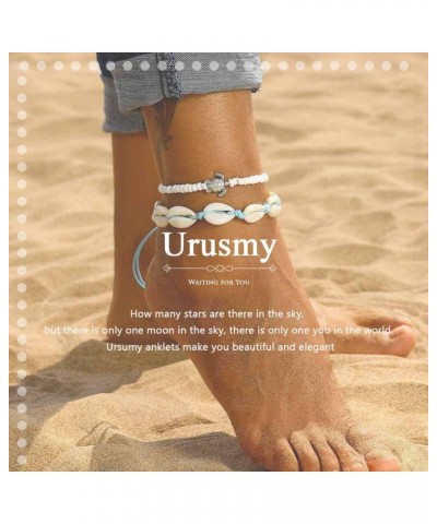 Boho Beaded Anklets Shell Ankle Bracelets with Silver Turtle Foot Chain Jewelry for Women and Girls 2Pcs $7.41 Anklets