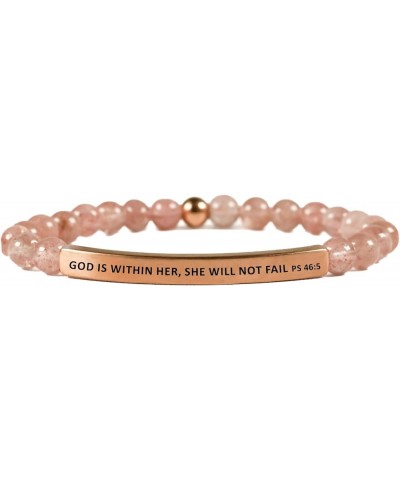 Faith Collection Unisex Stretchable Bracelets (GOD IS WITHIN HER SHE WILL NOT FAIL - PSALMS 46:5) Pink Quartz $15.87 Bracelets