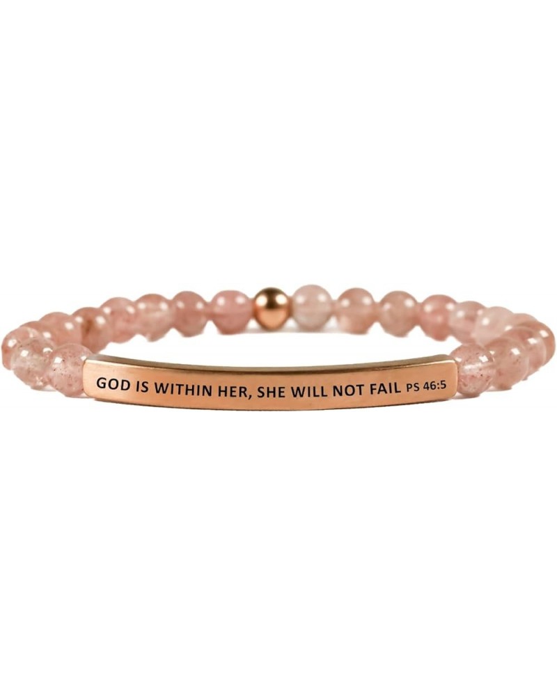 Faith Collection Unisex Stretchable Bracelets (GOD IS WITHIN HER SHE WILL NOT FAIL - PSALMS 46:5) Pink Quartz $15.87 Bracelets