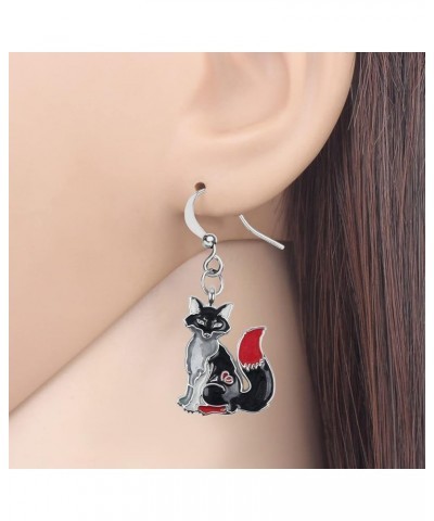 Enamel Metal Fox Earrings for Women Girls Gifts Handmade Paiting Jewelry Charms Black $9.17 Earrings