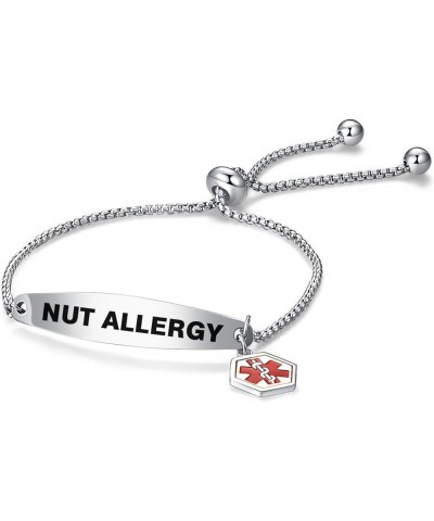 Red Medical Alert ID Bracelet for Women Men Emergency First Aid Engraved Adjustable Stainless Steel Chain Bracelets NUT ALLER...