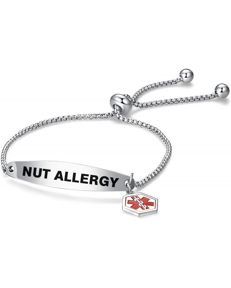 Red Medical Alert ID Bracelet for Women Men Emergency First Aid Engraved Adjustable Stainless Steel Chain Bracelets NUT ALLER...