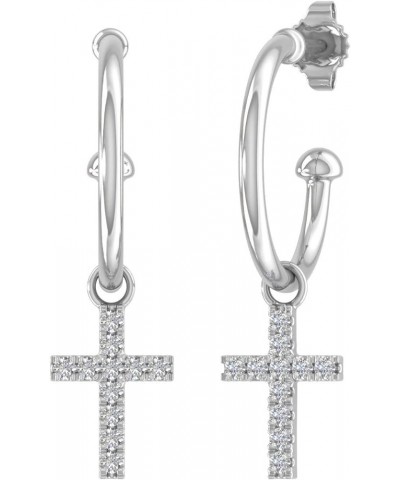 10K Solid Gold Diamond Hoop Earrings With Cross (0.12 Carat) - IGI Certified White Gold $83.85 Earrings