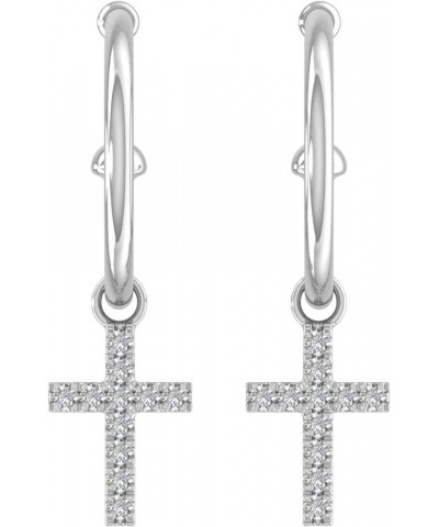 10K Solid Gold Diamond Hoop Earrings With Cross (0.12 Carat) - IGI Certified White Gold $83.85 Earrings