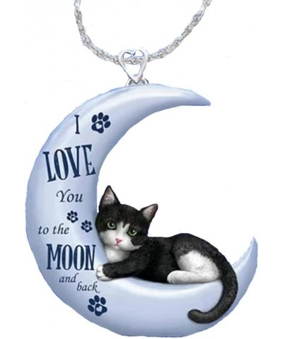 Acryic Resin Plastic Moon Cat Style Holiday Cocktail Party Birthday Pendant Necklace Blue Black $7.07 Necklaces