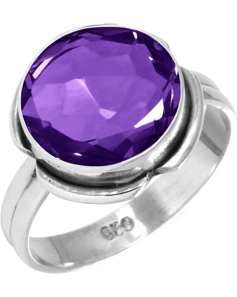 925 Sterling Silver Statement Ring for Women 12 MM Round Gemstone Handmade Jewelry for Gift (99005_R) Amethyst Quartz $14.49 ...