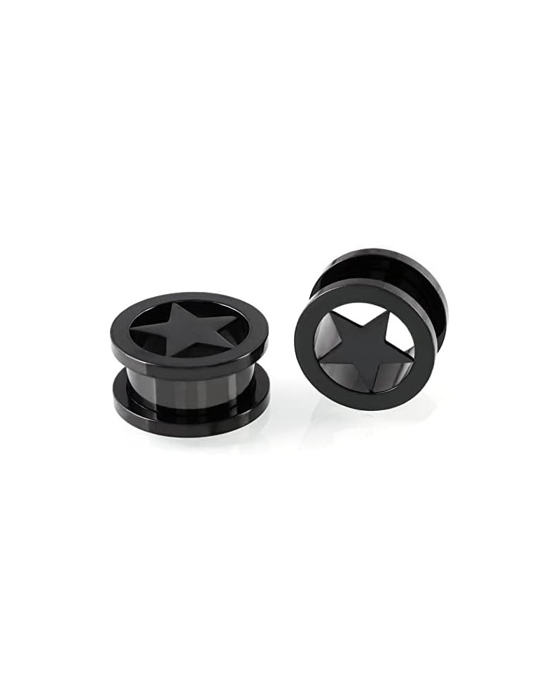 Pair of Star Tunnels Plugs Stainless Steel Screw Tunnels Ear Expander Stretcher Piercing Gauges With O-Ring Fashion Punk Blac...