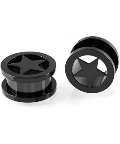 Pair of Star Tunnels Plugs Stainless Steel Screw Tunnels Ear Expander Stretcher Piercing Gauges With O-Ring Fashion Punk Blac...