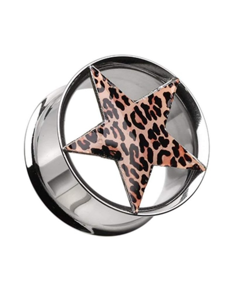 Leopard Star Hollow Double Flared Steel Ear Gauge Plug 7/16" (11mm), Brown $12.18 Body Jewelry