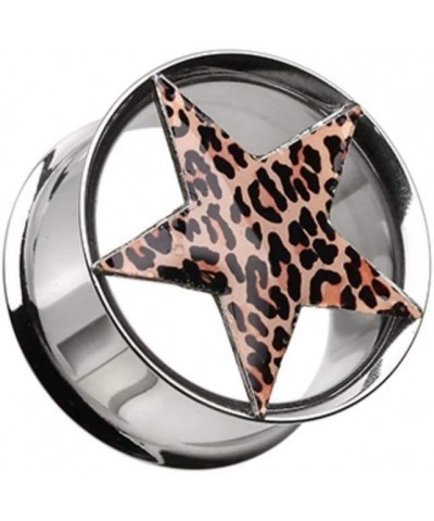 Leopard Star Hollow Double Flared Steel Ear Gauge Plug 7/16" (11mm), Brown $12.18 Body Jewelry