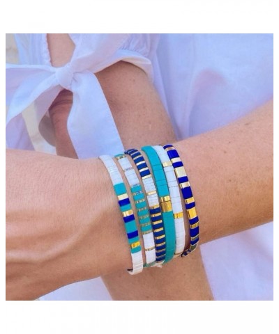 New Miyuki Tila Bead Bracelets Charm Stretch Bracelets Stackable Wrap Bracelets for Women Green Blue 08J $11.55 Bracelets