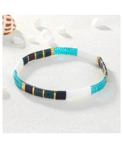 New Miyuki Tila Bead Bracelets Charm Stretch Bracelets Stackable Wrap Bracelets for Women Green Blue 08J $11.55 Bracelets