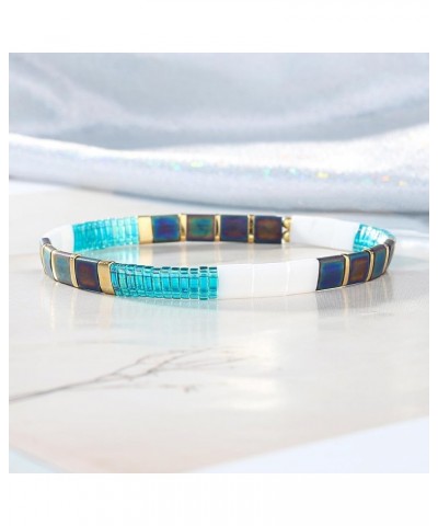 New Miyuki Tila Bead Bracelets Charm Stretch Bracelets Stackable Wrap Bracelets for Women Green Blue 08J $11.55 Bracelets