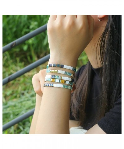 New Miyuki Tila Bead Bracelets Charm Stretch Bracelets Stackable Wrap Bracelets for Women Green Blue 08J $11.55 Bracelets