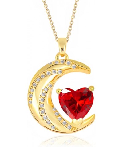 Crystal Zircon Moon Heart Pendant Crescent Necklace | Plated 18k Gold Gemstone Birthstone Statement Planet Diamond Jewelry Gi...