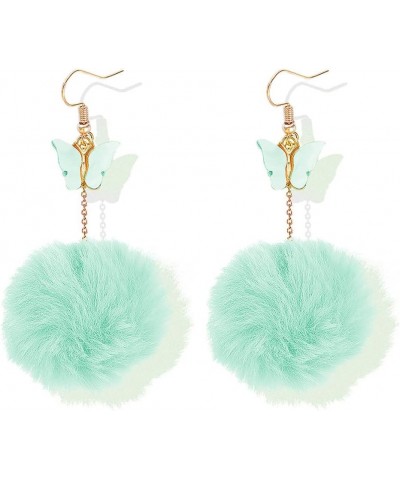 Pom Pom Earrings Pom Pom Pendant Earrings Faux Fur Ball Fluffy Earrings Gift for Women Girls Green $5.49 Earrings