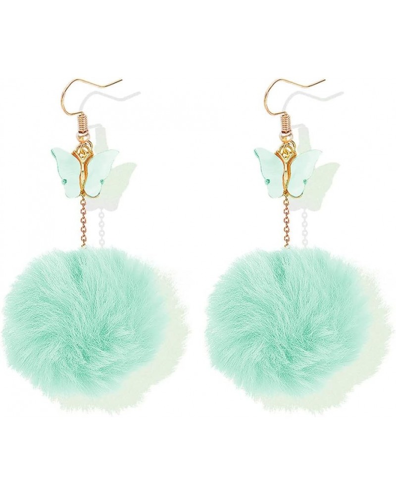 Pom Pom Earrings Pom Pom Pendant Earrings Faux Fur Ball Fluffy Earrings Gift for Women Girls Green $5.49 Earrings