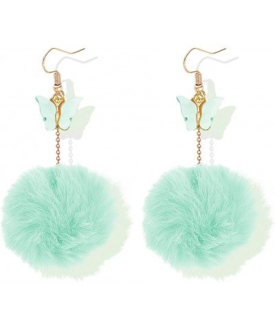 Pom Pom Earrings Pom Pom Pendant Earrings Faux Fur Ball Fluffy Earrings Gift for Women Girls Green $5.49 Earrings