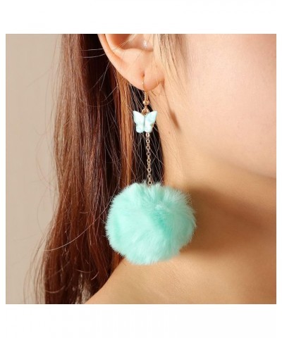 Pom Pom Earrings Pom Pom Pendant Earrings Faux Fur Ball Fluffy Earrings Gift for Women Girls Green $5.49 Earrings