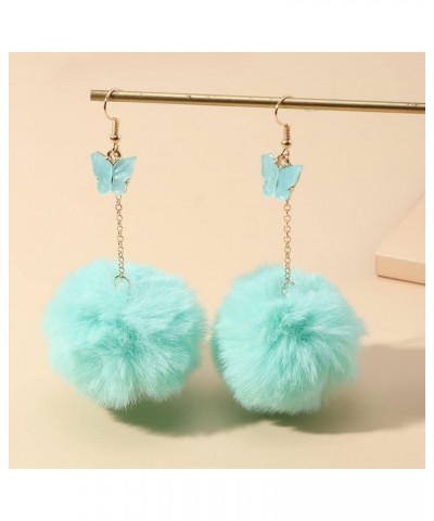 Pom Pom Earrings Pom Pom Pendant Earrings Faux Fur Ball Fluffy Earrings Gift for Women Girls Green $5.49 Earrings