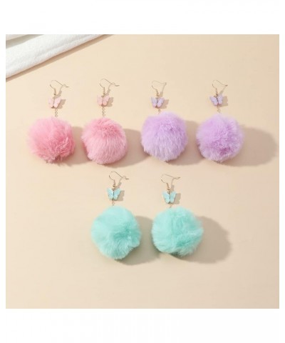 Pom Pom Earrings Pom Pom Pendant Earrings Faux Fur Ball Fluffy Earrings Gift for Women Girls Green $5.49 Earrings