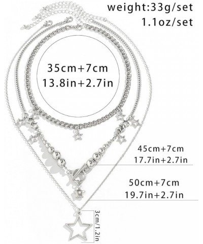 3 Pcs Y2k Necklace Hip Hop Star Pendant Necklace Set Layered Hollow Five-Pointed Star Choker Fashion Bead Chain Simple For Wo...