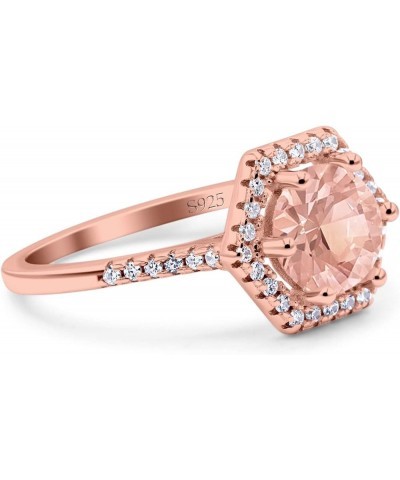 Art Deco Hexagon Wedding Bridal Ring Round Simulated Cubic Zirconia 925 Sterling Silver Rose Tone, Simulated Morganite CZ $10...