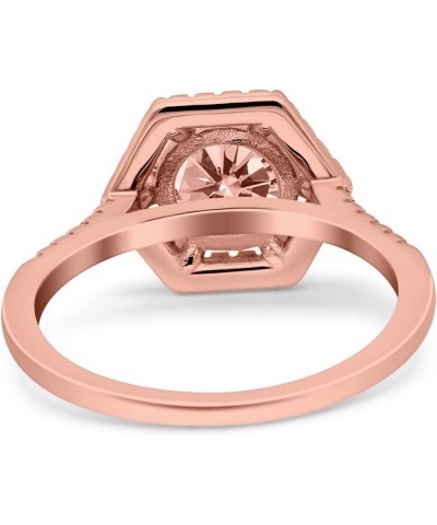 Art Deco Hexagon Wedding Bridal Ring Round Simulated Cubic Zirconia 925 Sterling Silver Rose Tone, Simulated Morganite CZ $10...