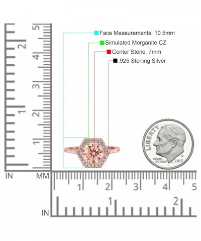 Art Deco Hexagon Wedding Bridal Ring Round Simulated Cubic Zirconia 925 Sterling Silver Rose Tone, Simulated Morganite CZ $10...