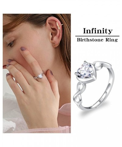 Birthstone Infinity Heart Ring for Women 925 Sterling Silver Adjustable Open Infinity Symbol Promise Cubic Zirconia Dainty En...