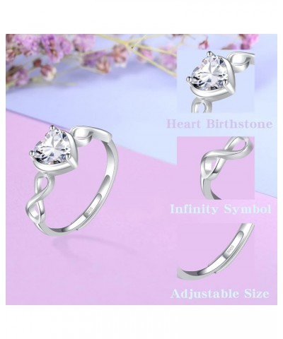 Birthstone Infinity Heart Ring for Women 925 Sterling Silver Adjustable Open Infinity Symbol Promise Cubic Zirconia Dainty En...