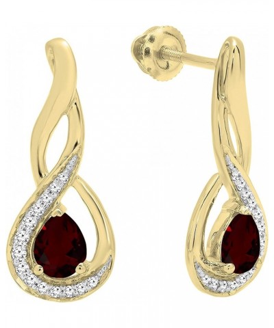 5X4 MM Each Pear Gemstone & Round Diamond Ladies Infinity Teardrop Earrings, Available In 10K/14K/18K Gold Garnet in 10K Yell...