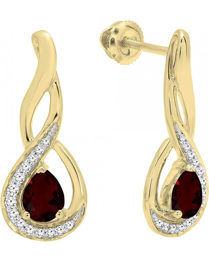 5X4 MM Each Pear Gemstone & Round Diamond Ladies Infinity Teardrop Earrings, Available In 10K/14K/18K Gold Garnet in 10K Yell...