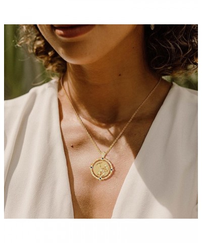 Birth Flower Necklaces for Women 14K Gold Plated Birth Flower with Birthstone Chunky Reversible Rotatable Disc Pendant Neckla...