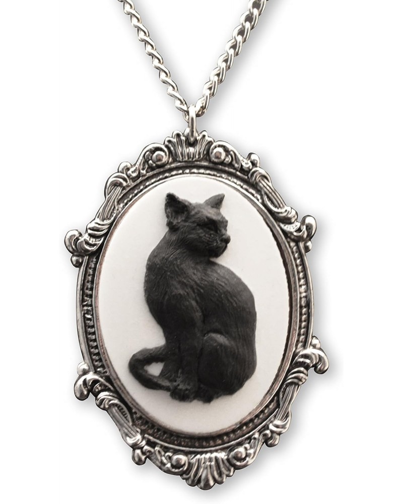 Black Cat Cameo in Antique Silver Finish Pewter Frame Pendant Necklace $9.43 Necklaces