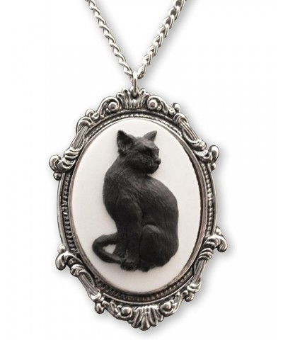 Black Cat Cameo in Antique Silver Finish Pewter Frame Pendant Necklace $9.43 Necklaces