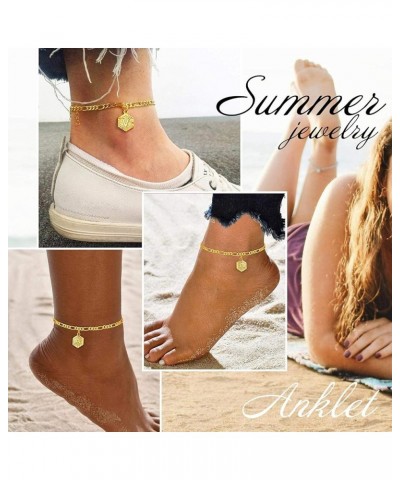 Dainty Initial Anklets/Custom Name Ankle Bracelets for Women Girls 18K Gold Plated Hexagon Shaped Ankle Chain with Custom A t...