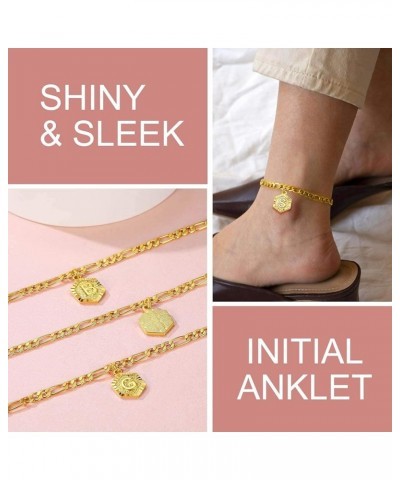 Dainty Initial Anklets/Custom Name Ankle Bracelets for Women Girls 18K Gold Plated Hexagon Shaped Ankle Chain with Custom A t...