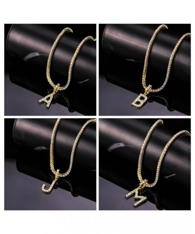 Gold/Silver Diamond Initial Neckaces for Women and Girls, Iced Out Initial Letter Pendants Diamond Tennis Necklace Chains 18 ...