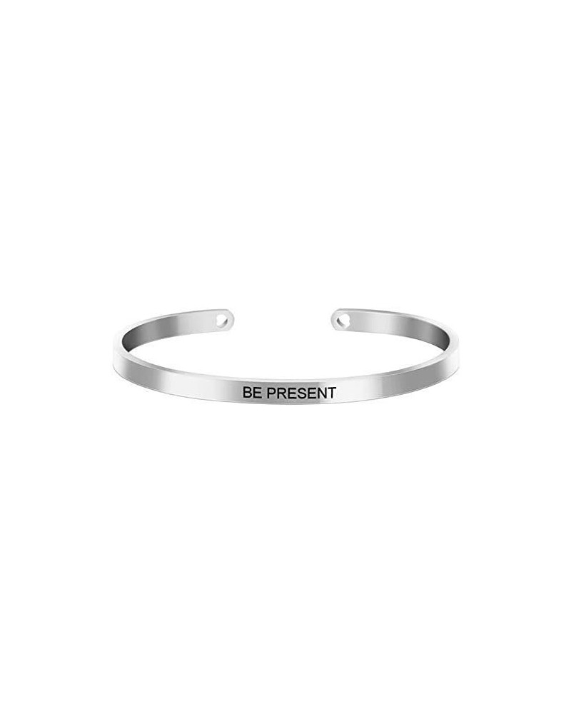 Stainless Steel Inspiration Mantra Cuff Bangle Bracelet Graduation Gift Be Present $9.52 Bracelets