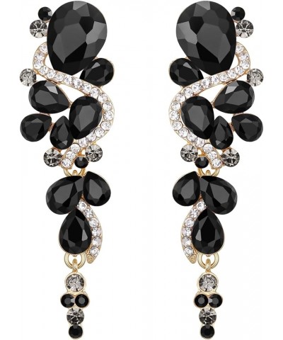 Women's Bohemian Boho Crystal Wedding Bridal Multiple Teardrop Chandelier Long Dangle Earrings Black Gold-Tone $11.00 Earrings