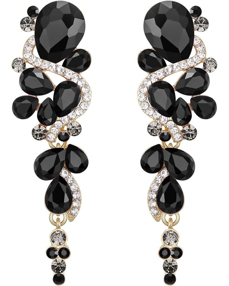 Women's Bohemian Boho Crystal Wedding Bridal Multiple Teardrop Chandelier Long Dangle Earrings Black Gold-Tone $11.00 Earrings