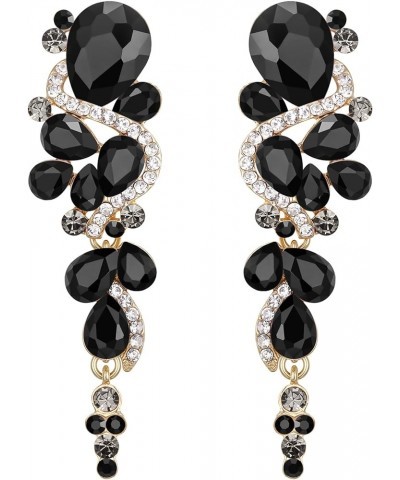 Women's Bohemian Boho Crystal Wedding Bridal Multiple Teardrop Chandelier Long Dangle Earrings Black Gold-Tone $11.00 Earrings