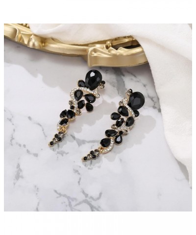 Women's Bohemian Boho Crystal Wedding Bridal Multiple Teardrop Chandelier Long Dangle Earrings Black Gold-Tone $11.00 Earrings